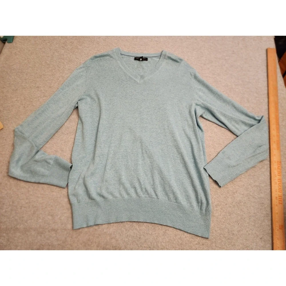Banana Republic Sweater Mens‎ Large Beached Aqua Silk Linen V Neck Lightweight